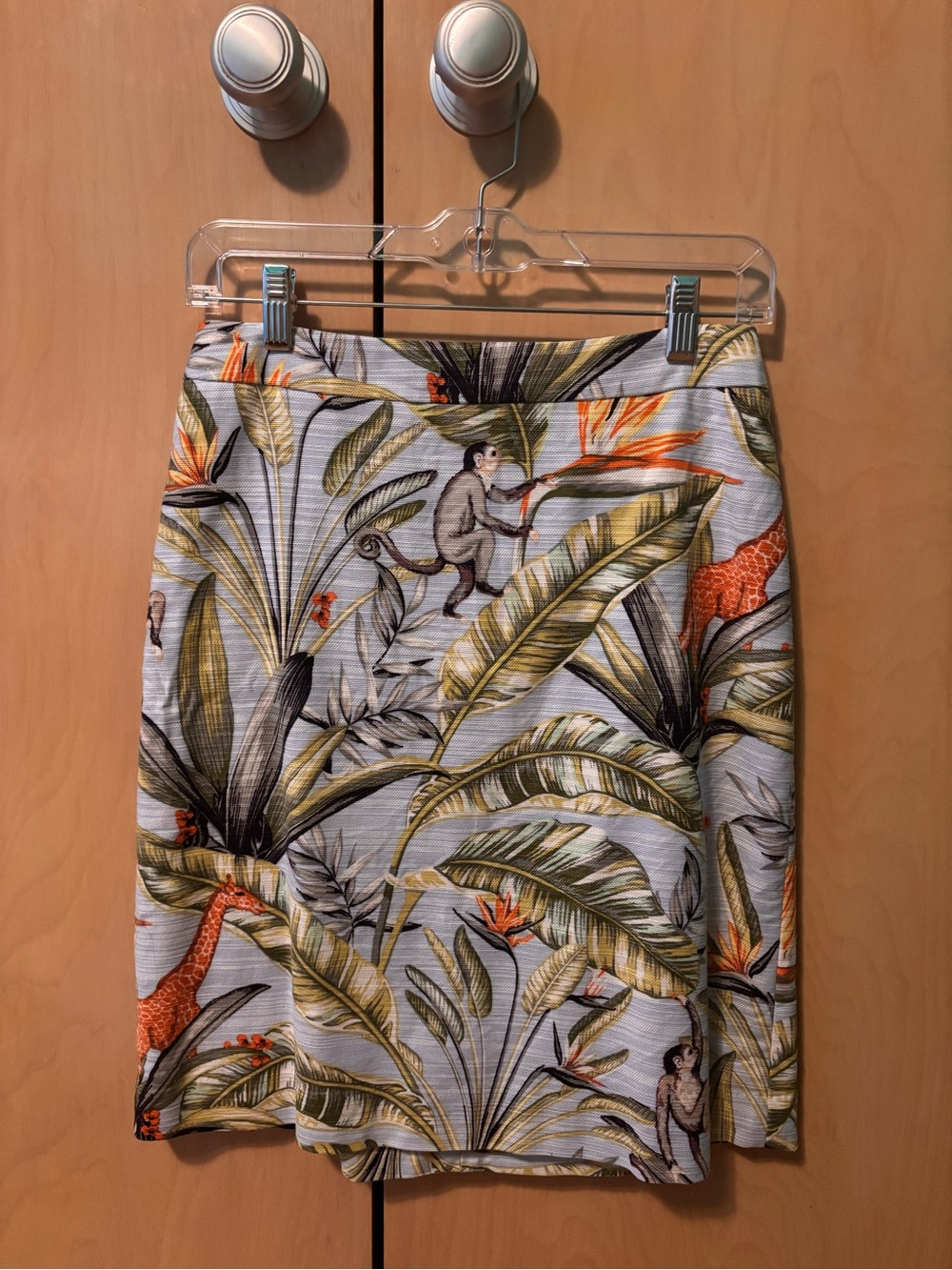 Ann Taylor Tropical Print Mini Skirt - Light Gray with Green & Orange
